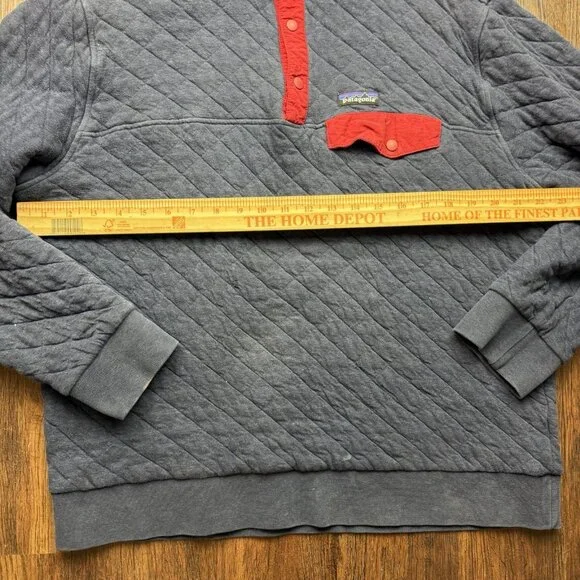 Patagonia Organic Cotton Quilted Snap T Pullover Sweater Large Navy Red 25371 - Picture 5 of 6